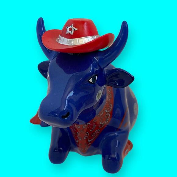 Even Cowgirls Get The Blues, Blue Cow Red Hat 2001 Retired Item #9180 - Picture 2 of 9